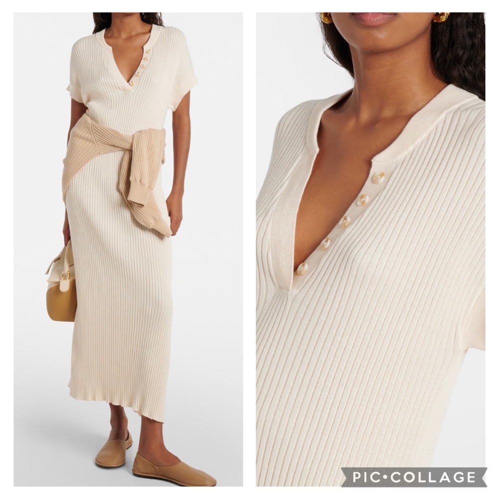 Varley Cream Ribbed Midi Dress